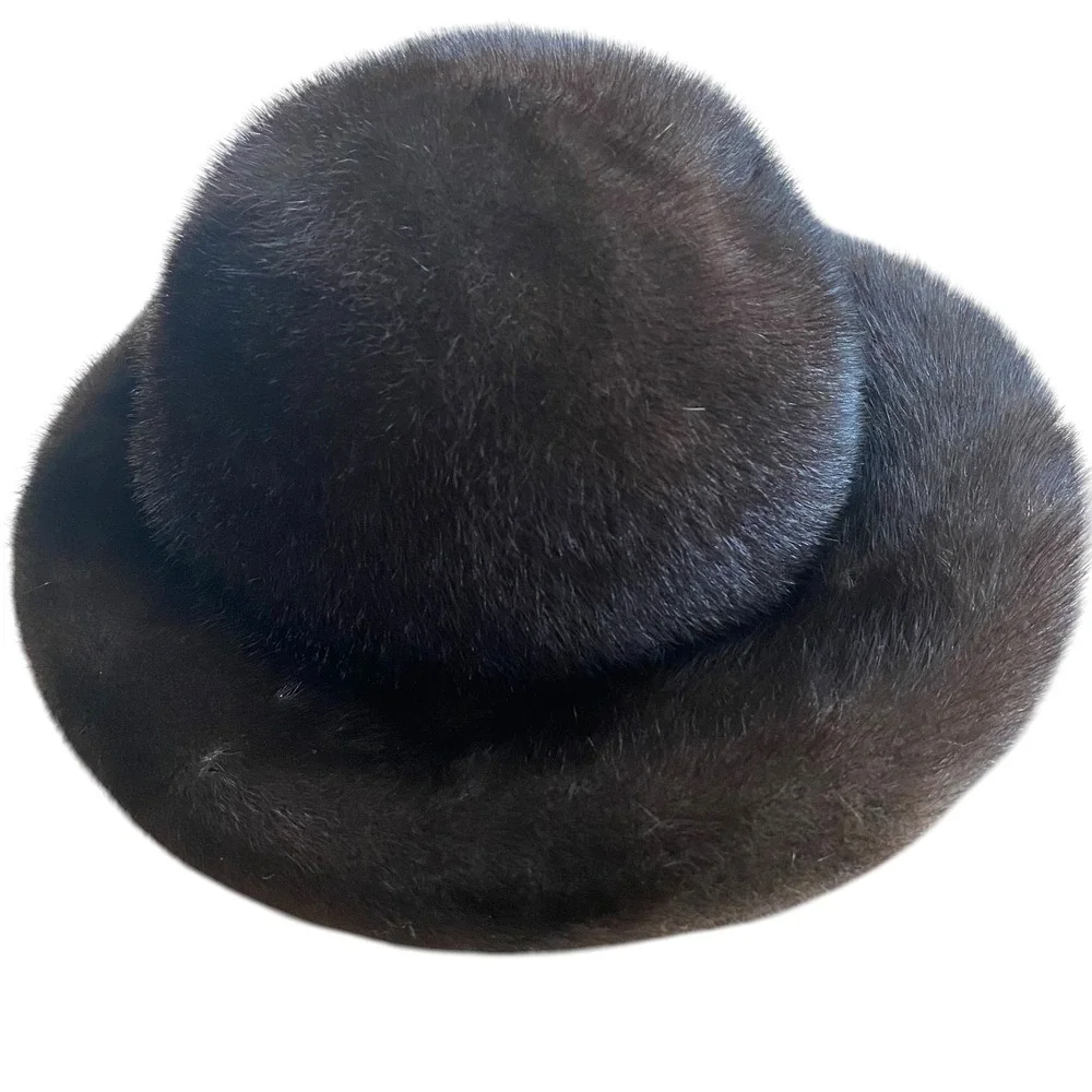 Vintage Evans Chicago‎ Brimmed Mink Fur Cloche Hat Glossy Mahogany Brown MCMLUXE